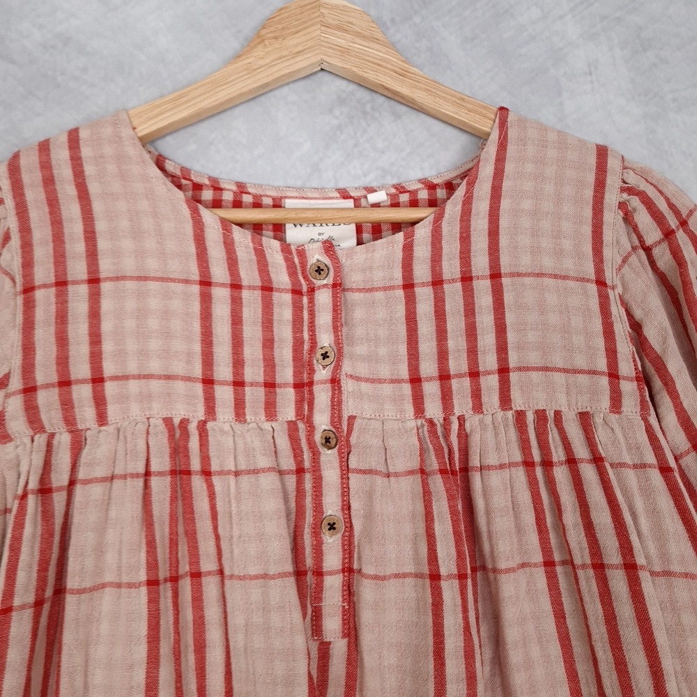 Wares by Ollielia Dress Womens Small Red Plaid 100% Organic Cotton Pockets Boho - Picture 2 of 16